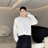 23新款辣弟风短款露腰设计圆领长袖男卫衣简约纯色休闲T恤2539P85，男装T恤，电商A246