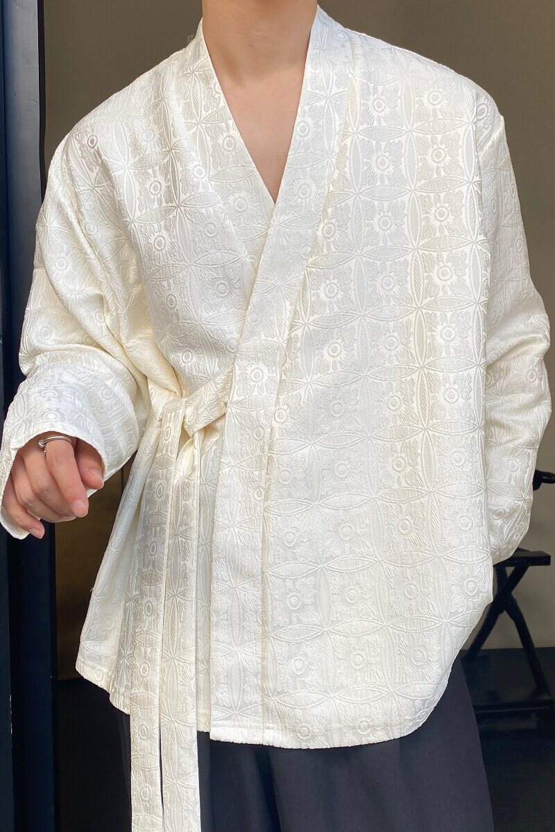 春季新款立体提花中式禅意长袖男女衬衣复古风系带衬衫3535P95,男装衬衫,电商A246