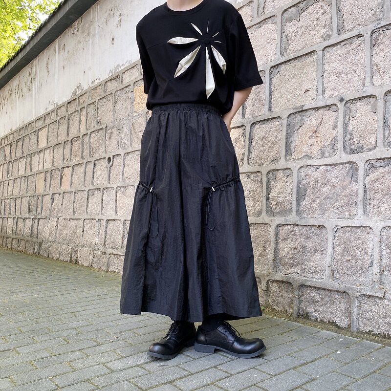 夏季山本暗黑男女阔腿九分裤潮流禁欲系抽带设计休闲裤2577P70,男装休闲裤,电商A246