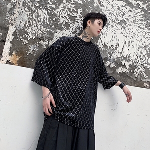 夏季个性暗黑系丝绒亮钻几何菱形圆领男短袖A261-2093-P60图片