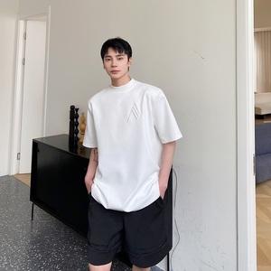 夏季简约圆领刺绣男女休闲短袖T恤韩版垫肩潮流百搭半袖2556P65图片