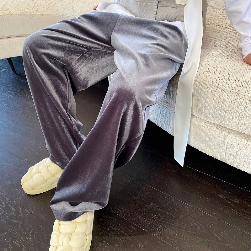 高级感轻奢天鹅绒加厚休闲时髦阔腿宽松裤子5042-P75,男装休闲裤,电商A246