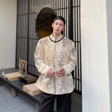 春季中式丝绒压花刺绣立领长袖男女衬衣外套复古禅意上衣3539P135，男装衬衫，电商A246