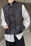 秋季中式缎面提花拼接立领男女马甲复古风盘扣禅意坎肩3522P105，男装背心/马甲，电商A246