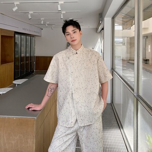 夏季韩版潮流立领拉链短袖长裤套装痞帅休闲男女两件套5258P195