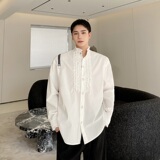个性高级感设计立领褶皱宫廷风衬衫男潮牌痞帅宽松上衣5134-P85，男装衬衫，电商A246