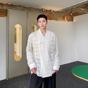 夏季改良中式盘扣薄纱翻领长袖防晒男女衬衣复古潮流休闲3511P90图片