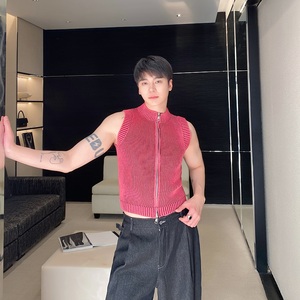 春夏新款立领拉链短款针织弹力背心痞帅潮流百搭款坎肩MY61P70图片
