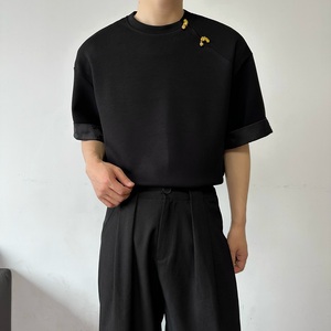 夏季新中式提花袖口设计圆领短袖男女T恤复古风禅意上衣9770P75图片