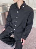 黑色纯棉长袖衬衫男款秋季cleanfit美式复古衬衣日系穿搭工装外套，男装衬衫，电商A246