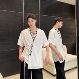夏季新中式缎面提花刺绣绑带设计短袖男女衬衣风禅意9777P90，男装T恤，电商A246