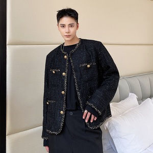 小香风外套男短款粗花呢编织圆领夹克上衣A246-5019-P125图片