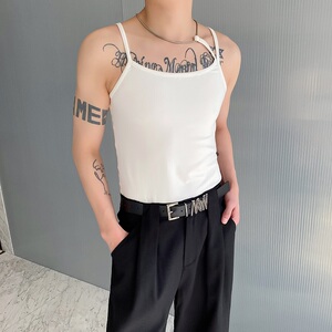 夏季潮流金属项链设计弹力罗纹紧身背心个性痞帅性感坎肩5250P65图片