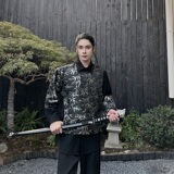 新中式竹叶提花假两件翻领长袖男女衬衣个性可拆卸马甲5216P125，男装衬衫，电商A246