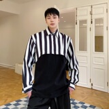 原创条纹冷淡风小众短款翻领长袖男衬衣韩版时髦雅痞衬衫3645P75，男装衬衫，电商A246