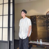 夏季新中式提花盘扣圆领短袖男女衬衣复古风禅意衬衫3569P85，男装衬衫，电商A246