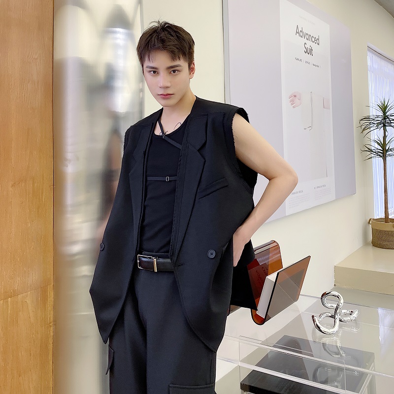 设计简约气质暗黑系男马甲潮流韩版纯色外搭时髦坎肩5066P105，男装背心/马甲，电商A246