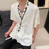 夏季新中式缎面提花刺绣绑带设计短袖男女衬衣风禅意9777P90，男装T恤，电商A246