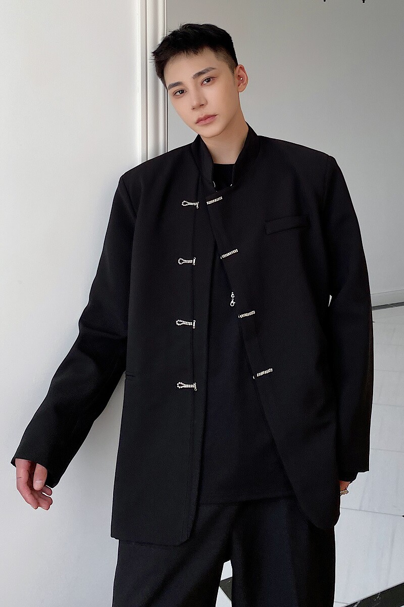秋冬新款个性改良汉服立领复古男西服上衣水钻盘扣外套9715P135,男装西服,电商A246