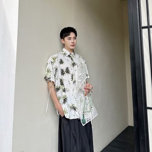 新中式竹子垂坠感半短袖衬衫高级上衣免烫丝滑A246-6824-P90图片