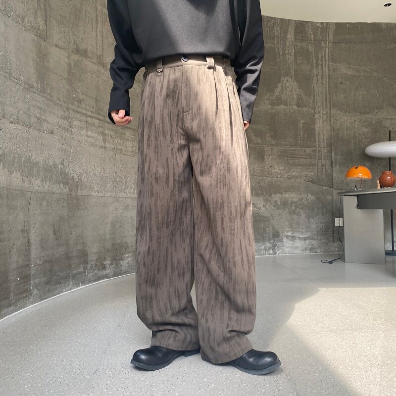 秋冬加厚毛呢直筒长裤复古做旧纹理腰绳设计阔腿男女长裤5209P95,男装休闲裤,电商A246
