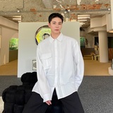 新款简约设计个性翻领花边长袖衬衫男宽松休闲百搭衬衣潮5167-P85，男装衬衫，电商A246