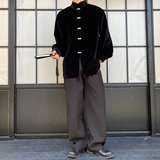 潮流新中式丝绒金属盘扣立领长袖男女衬衣禅意风衬衫5221P105，男装衬衫，电商A246