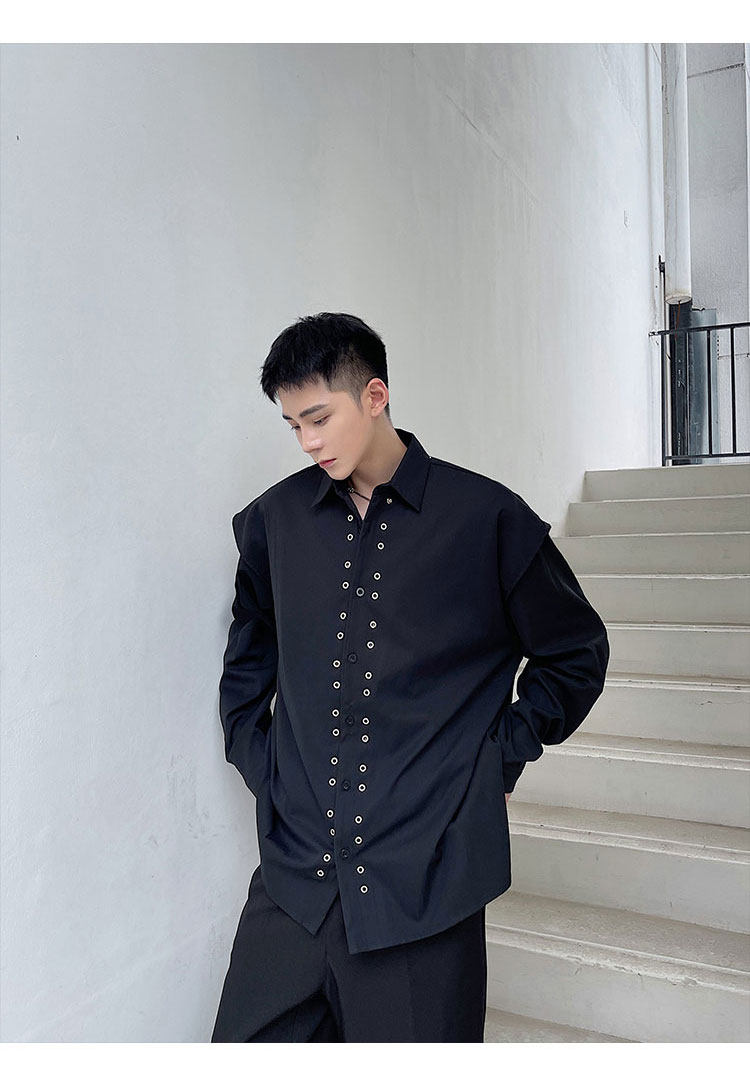 春季暗黑个性铆钉工艺假二件长袖衬衣A246-3717-P85,男装衬衫,电商A246