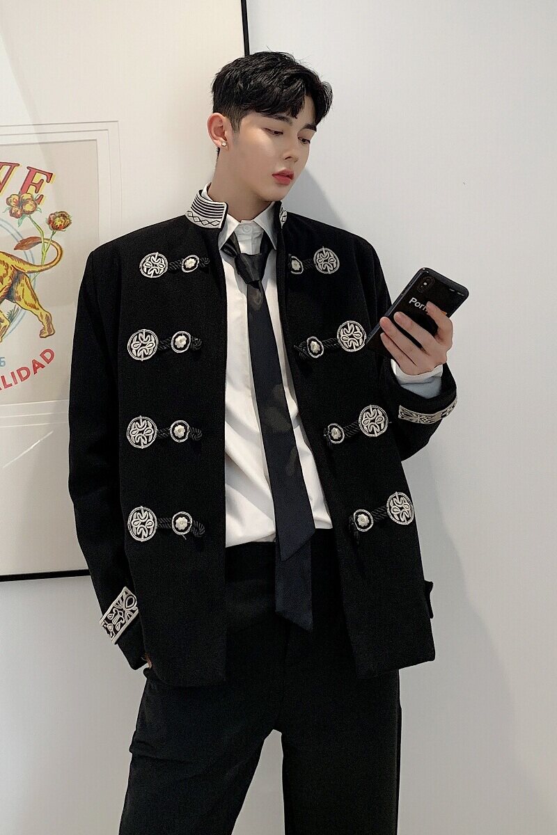 学院风刺绣短款外套盘口气质上衣男A246-2168-P135,男装西服,电商A246