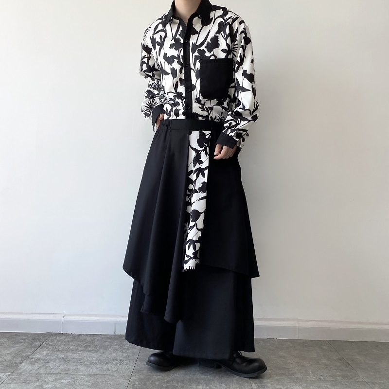 小众暗黑山本风多层次设计男女潮流裙裤个性花卉拼接痞帅2525P90，男装休闲裤，电商A246
