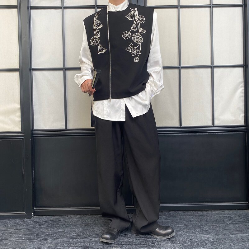 春季新款风中式刺绣圆领马甲男女复古百搭拉链潮流坎肩5211P115,男装背心/马甲,电商A246