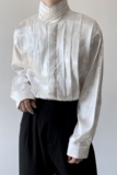 秋季改良中式缎面提花复古长袖男女衬衣珍珠扣立领上衣3663P95，男装衬衫，电商A246
