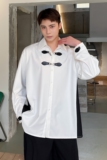 小众自制金属皮袢设计款长袖翻领男衬衣撞色雅痞时髦衬衫2469P85，男装衬衫，电商A246