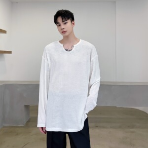 小众定制高级纯色个性面料禁欲系长袖T恤A246-3872-P65图片