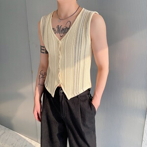 春夏新款开衫针织背心简约韩版百搭休闲男女潮流坎肩MY62P70图片