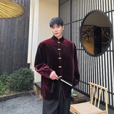 潮流新中式丝绒金属盘扣立领长袖男女衬衣禅意风衬衫5221P105，男装衬衫，电商A246