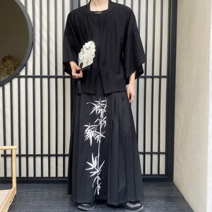 夏季新中式方领中袖男女衬衣复古风汉服衬衫3573P95图片