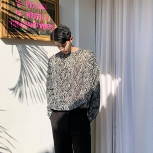 定制个性植绒斑马纹亮司宽松T恤A246-3926-P58图片