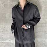 春季新中式缎面提花竹叶翻领长袖男女衬衣复古风衬衫5223P105，男装衬衫，电商A246