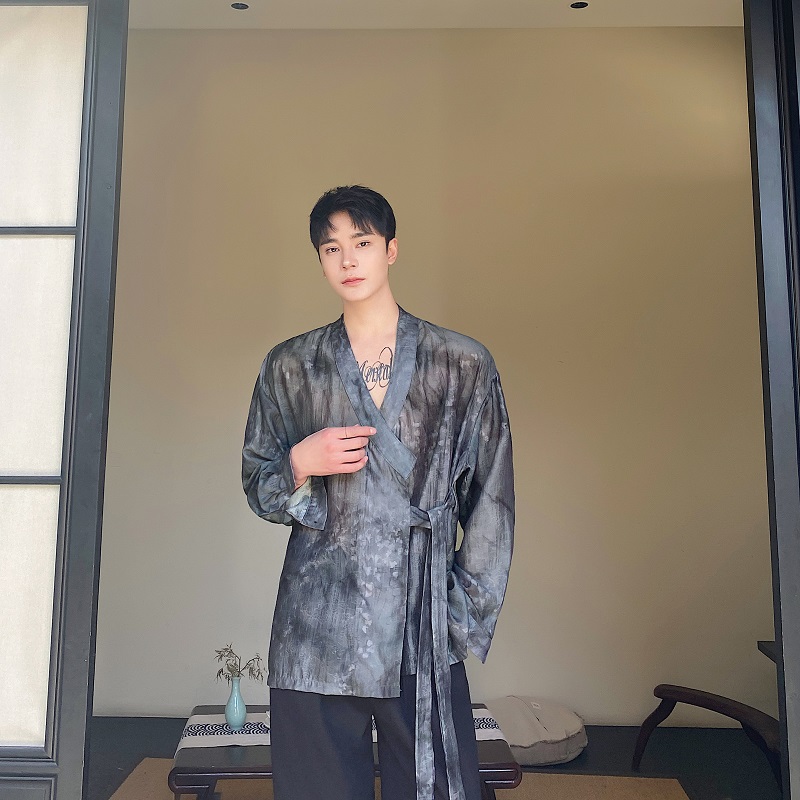 春夏新中式水墨画禅意系带长袖男女衬衣复古风衬衫5226P95，男装衬衫，电商A246