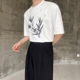 夏季新中式盘扣刺绣圆领针织短袖T恤复古风休闲半袖上衣9771P75，男装T恤，电商A246