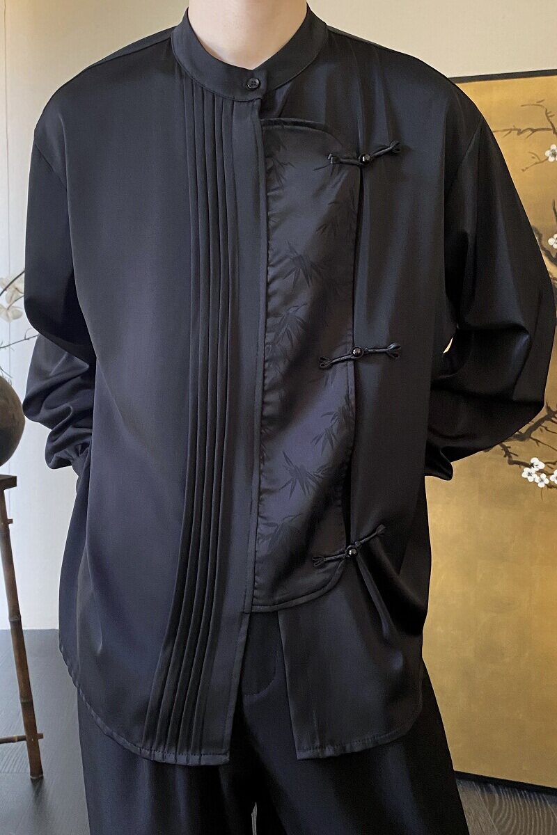 个性禅意风复古盘扣立领长袖衬衣A246-2583-P85,男装衬衫,电商A246