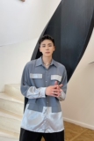 秋季原创高级感缎面拼接潮流男长袖翻领衬衣2414-P80，男装衬衫，电商A246
