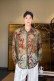 夏季中式植绒花卉网纱翻领长袖男女衬衣风休闲防晒衬衫9780P95，男装衬衫，电商A246