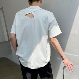 夏季个性后背破洞设计款短袖潮流圆领时尚百搭T恤上衣2399-P60图片