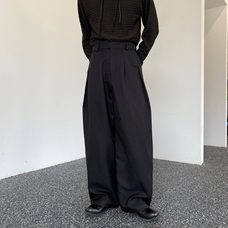 秋冬加厚韩版阔腿直筒休闲长裤潮流雅痞腰带设计休闲裤5203P85图片