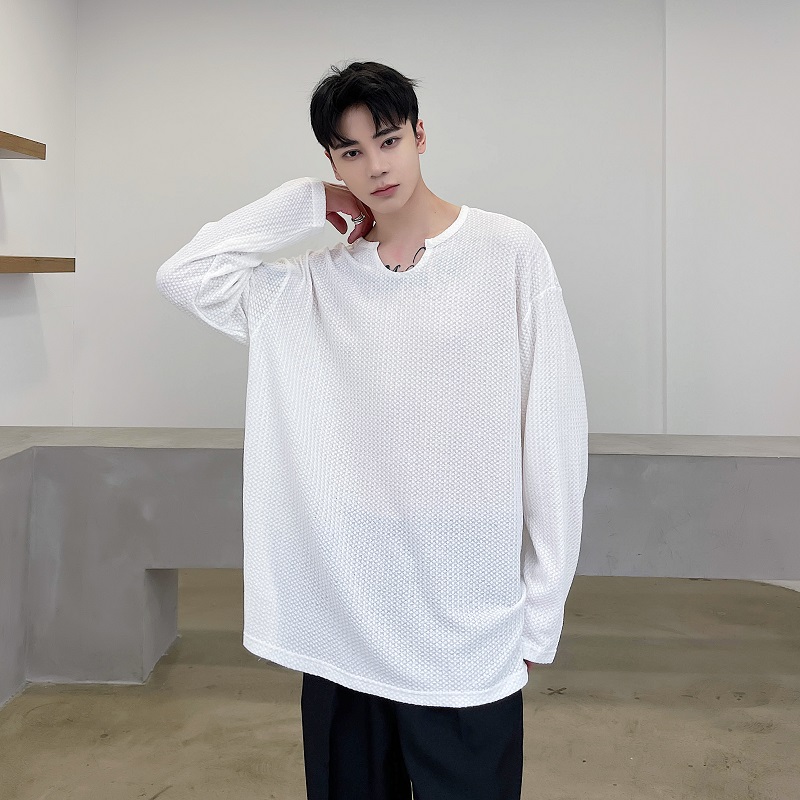 小众定制高级纯色个性面料禁欲系长袖T恤A246-3872-P65，男装T恤，电商A246