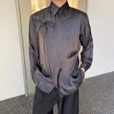 春夏缎褶皱多层次绑带设计翻领长袖男女衬衣简约衬衫9737P85，男装衬衫，电商A246