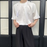 缎面提花拼接圆领复古中式短袖A246-9769-P85，男装T恤，电商A246