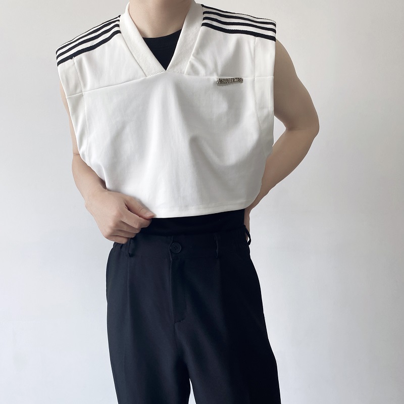 夏季个性辣弟装运动休闲垫肩背心潮流韩版V领无袖坎肩3705P55，男装背心/马甲，电商A246